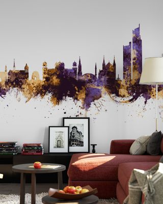 Karachi Pakistan Skyline Purple & Gold Wallpaper