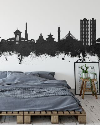 Kathmandu Nepal Skyline Black & White Wallpaper