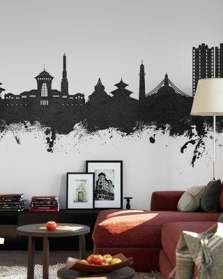 Kathmandu Nepal Skyline Black & White Wallpaper