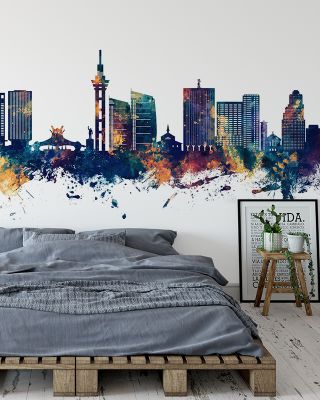 Kinshasa Skyline Blue & Bronze Wallpaper