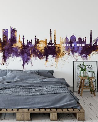 Lahore Pakistan Skyline Purple & Gold Wallpaper