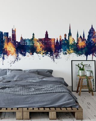 Lancaster England Skyline Blue & Bronze Wallpaper