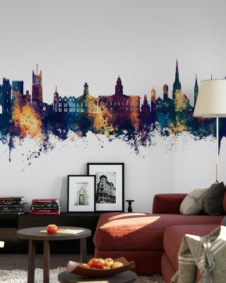 Lancaster England Skyline Blue & Bronze Wallpaper