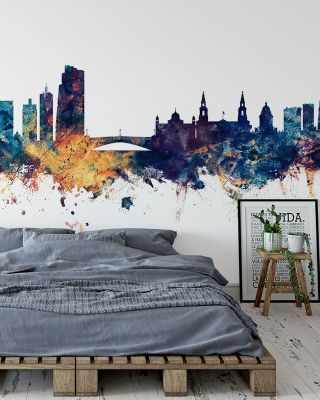 Leeds England Skyline Blue & Bronze Wallpaper