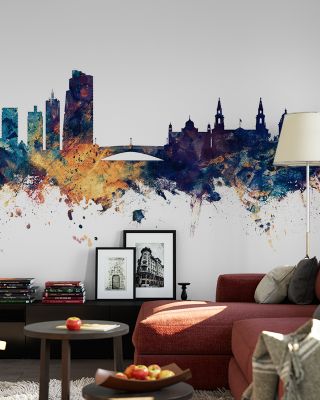Leeds England Skyline Blue & Bronze Wallpaper