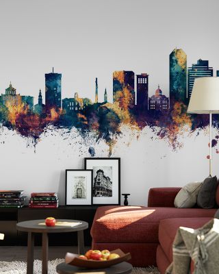 Lexington Kentucky Skyline Blue & Bronze Wallpaper