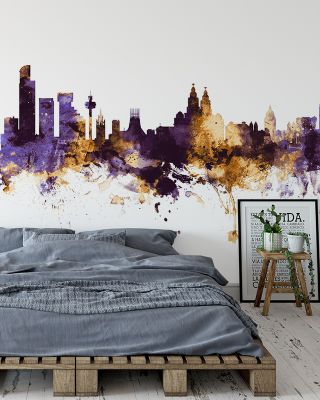 Liverpool England Skyline Purple & Gold Wallpaper