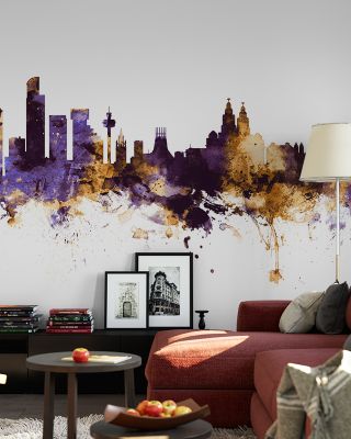 Liverpool England Skyline Purple & Gold Wallpaper