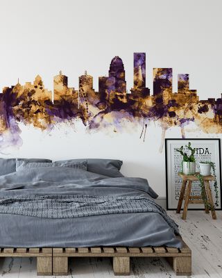 Louisville Kentucky Skyline Purple & Gold Wallpaper
