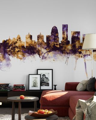 Louisville Kentucky Skyline Purple & Gold Wallpaper