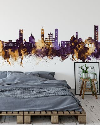 Lucca Italy Skyline Purple & Gold Wallpaper