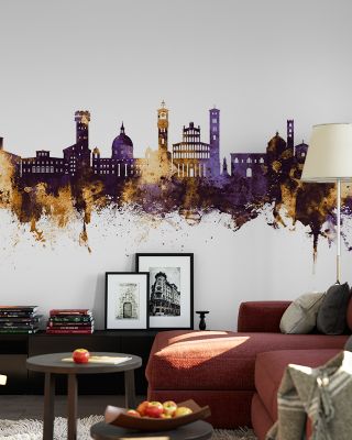 Lucca Italy Skyline Purple & Gold Wallpaper