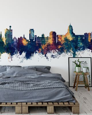 Madison Wisconsin Skyline Blue & Bronze Wallpaper