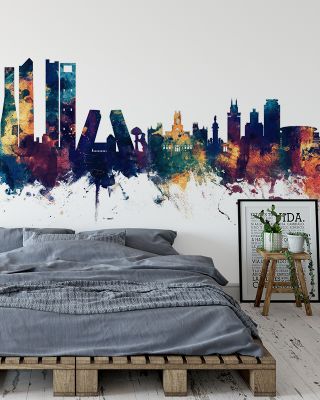 Madrid Skyline Blue & Bronze Wallpaper