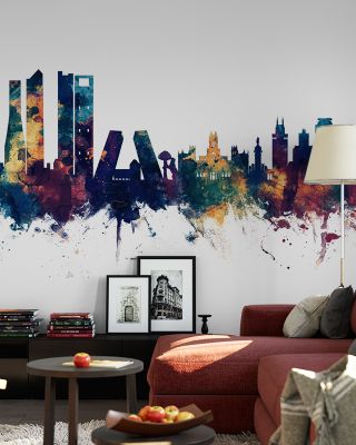 Madrid Skyline Blue & Bronze Wallpaper