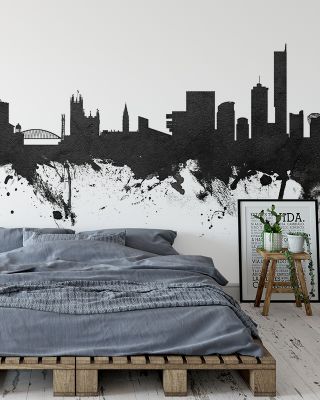 Manchester England Skyline Black & White Wallpaper