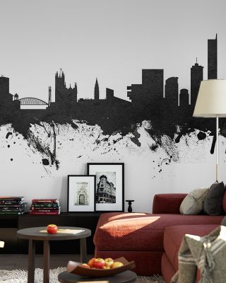 Manchester England Skyline Black & White Wallpaper