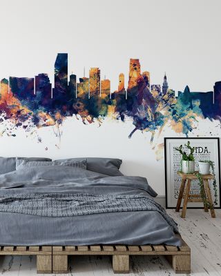 Miami Florida Skyline Blue & Bronze Wallpaper