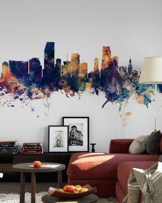 Miami Florida Skyline Blue & Bronze Wallpaper