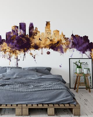Minneapolis Minnesota Skyline Purple & Gold Wallpaper