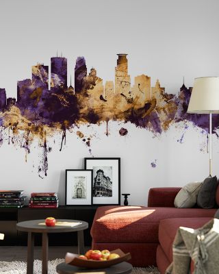 Minneapolis Minnesota Skyline Purple & Gold Wallpaper