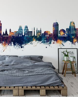 Minsk Belarus Skyline Blue & Bronze Wallpaper