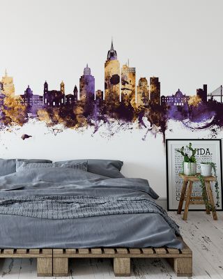 Mobile Alabama Skyline Purple & Gold Wallpaper