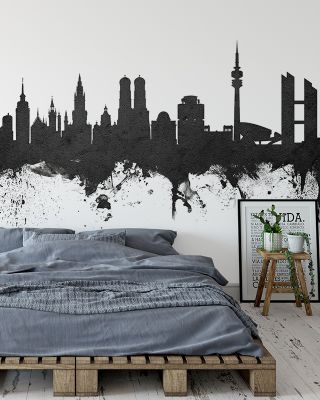 Munich Skyline Black & White Wallpaper