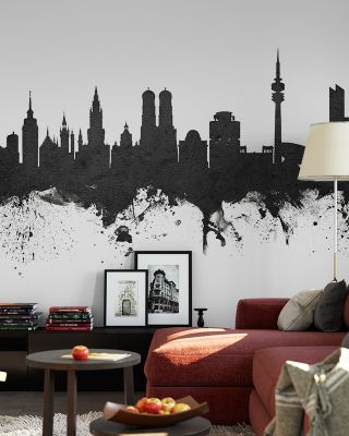 Munich Skyline Black & White Wallpaper