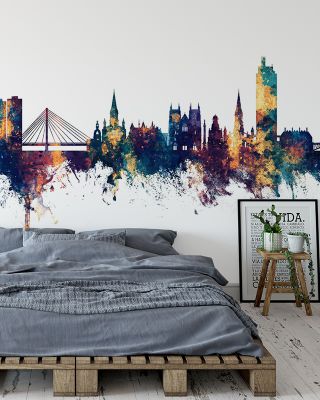 Nantes France Skyline Blue & Bronze Wallpaper