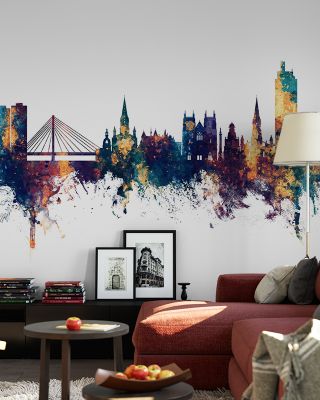 Nantes France Skyline Blue & Bronze Wallpaper
