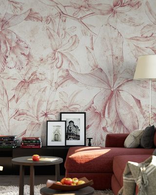 Pink Orchids Sketch Light Floral Wallpaper