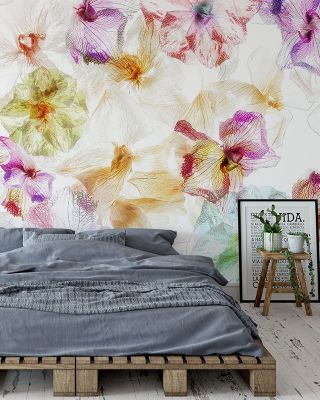 Orchids in The Wind Floral Wallpaper