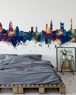 Paisley Skyline Blue & Bronze Wallpaper