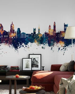 Paisley Skyline Blue & Bronze Wallpaper