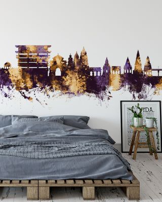 Pandharpur India Skyline Purple & Gold Wallpaper