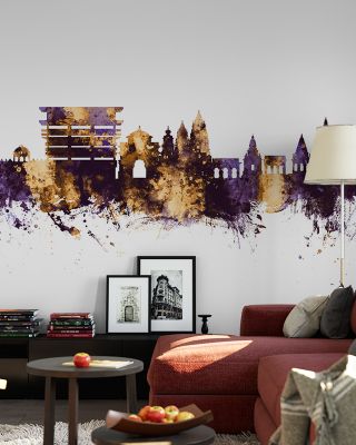 Pandharpur India Skyline Purple & Gold Wallpaper