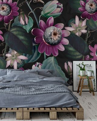 Passifloras Emerging Purple Floral Wallpaper