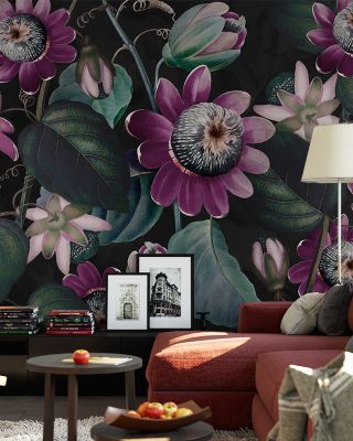Passifloras Emerging Purple Floral Wallpaper