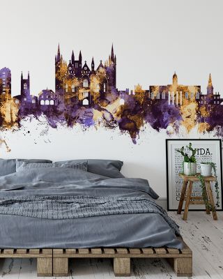 Peterborough England Skyline Purple & Gold Wallpaper
