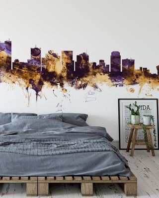 Phoenix Skyline Purple & Gold Wallpaper