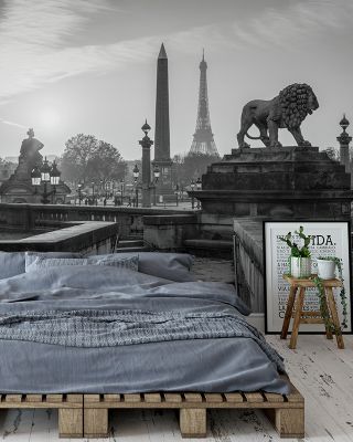 Place de la Concorde at Sunset BW Scenic Wallpaper