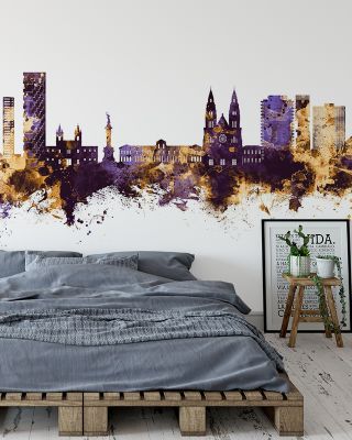 Quito Ecuador Skyline Purple & Gold Wallpaper