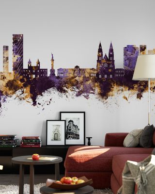 Quito Ecuador Skyline Purple & Gold Wallpaper