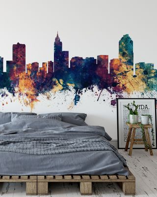 Raleigh North Carolina Skyline Blue & Bronze Wallpaper