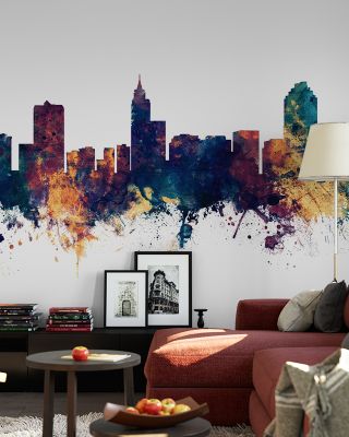 Raleigh North Carolina Skyline Blue & Bronze Wallpaper