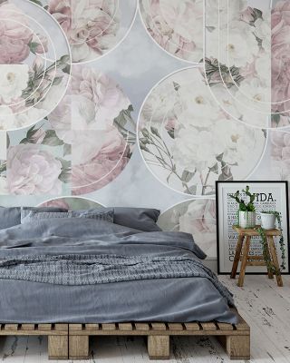 Retro Roses Blue Floral Wallpaper