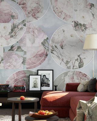 Retro Roses Blue Floral Wallpaper
