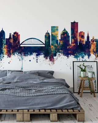 Rochester New York Skyline Blue & Bronze Wallpaper
