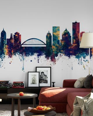 Rochester New York Skyline Blue & Bronze Wallpaper